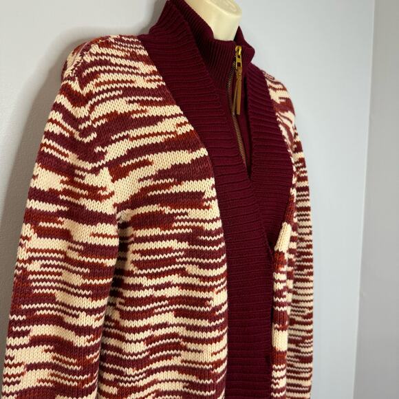 TORY BURCH Olivia Merino Wool Zip Front Cardigan Red Cordovan Women's M - Picture 6 of 16